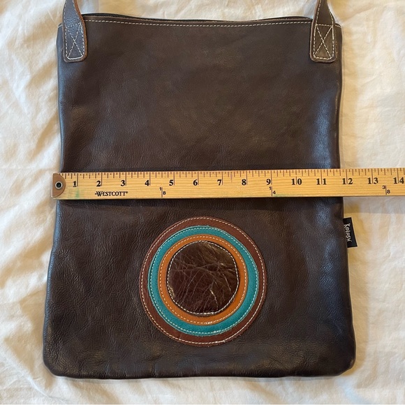 100% Leather Kolash shoulder bag. Black with brown, orange and turquoise detail - Picture 4 of 11